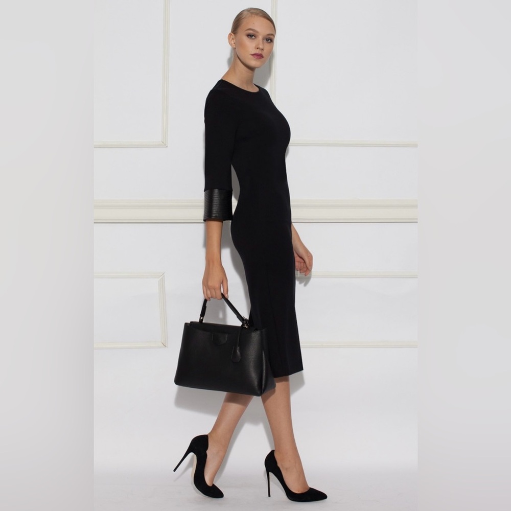 NISSA DAY DRESS WITH FAUX LEATHER DETAILS